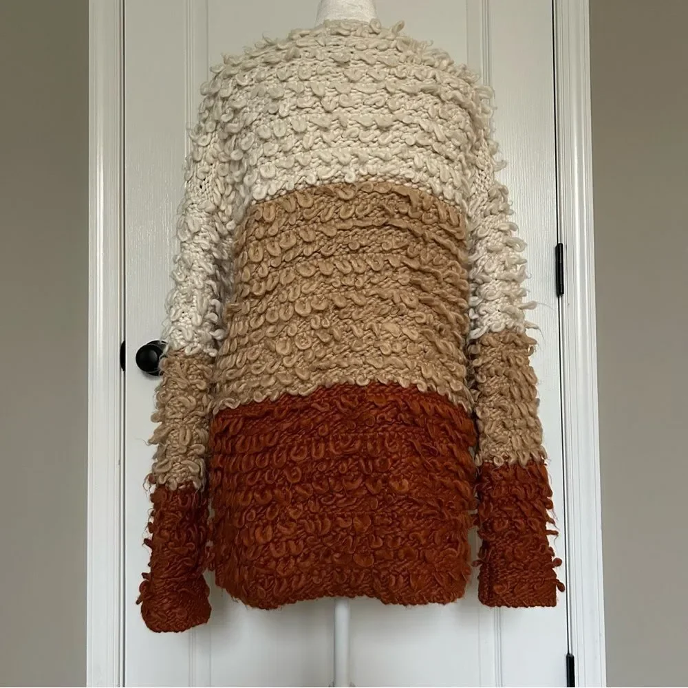 Oversized Slouchy Women’s Color Block Chunky Open Front Cardigan Sweater Medium